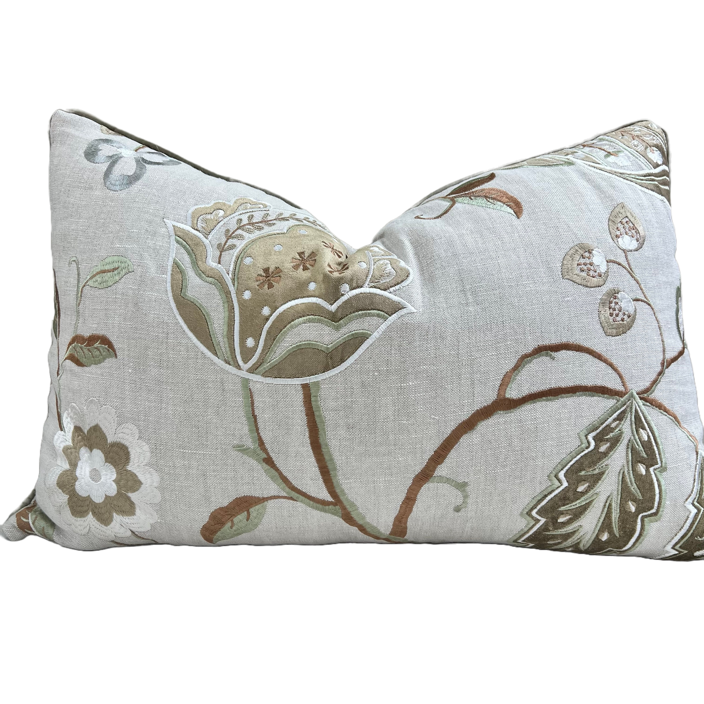 Luxury Designer Embroidered Sage Green Lumbar Cushion Throw Sofa Pillow Cover