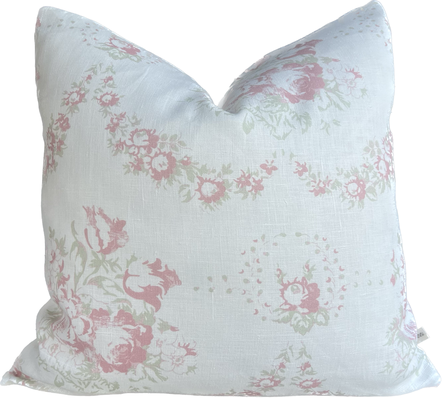 Cabbages and Roses Bees Pink Green Shabby Chic Linen Cushion Cover