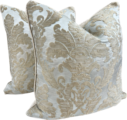 Colefax and Fowler Luxury Designer Duck Egg and Gold Brocade Cushion Sofa Throw Pillow