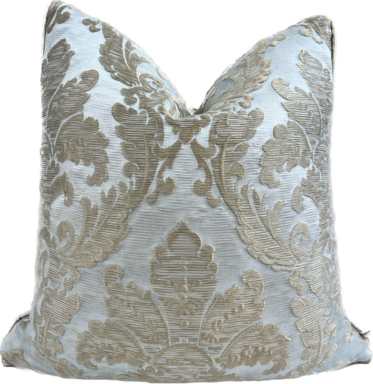 Colefax and Fowler Luxury Designer Duck Egg and Gold Brocade Cushion Sofa Throw Pillow