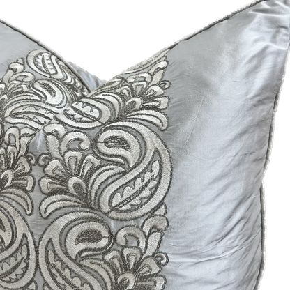 Ardecora Meda Luxury Designer Embroidered Grey Contemporary Silk Fabric Designer Cushion Cover
