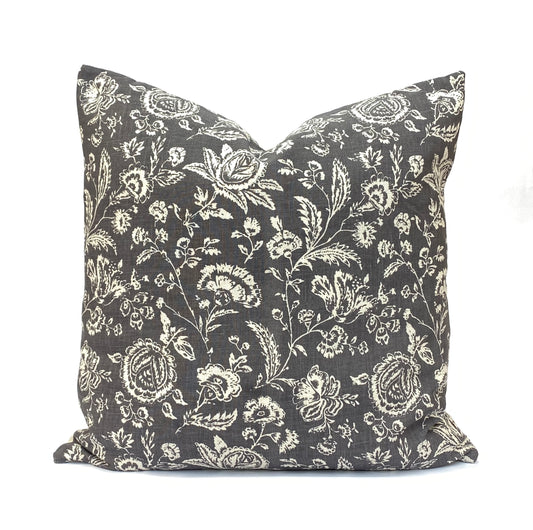Cabbages and Roses French Toile Linen Fabric Black Cushion Pillow Cover