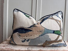 Mulberry Flying Ducks Cream Blue Luxury Cushion Pillow Cover Lumbar Rectangular