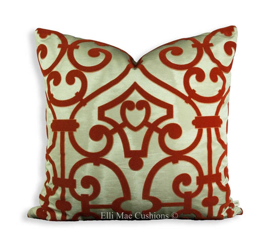 Designer Dedar Pavillion Moire Luxury Orange Flock Cushion Pillow Cover