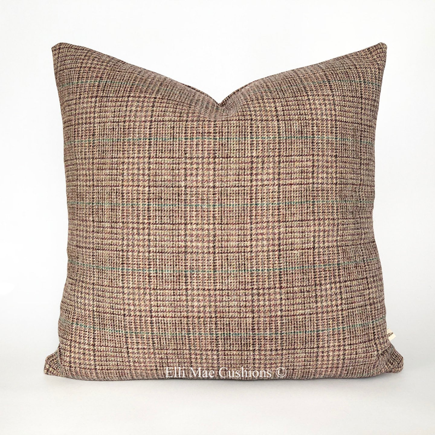 Luxury Designer Checked Mauve Burgundy Wool Cushion Sofa Throw Pillow