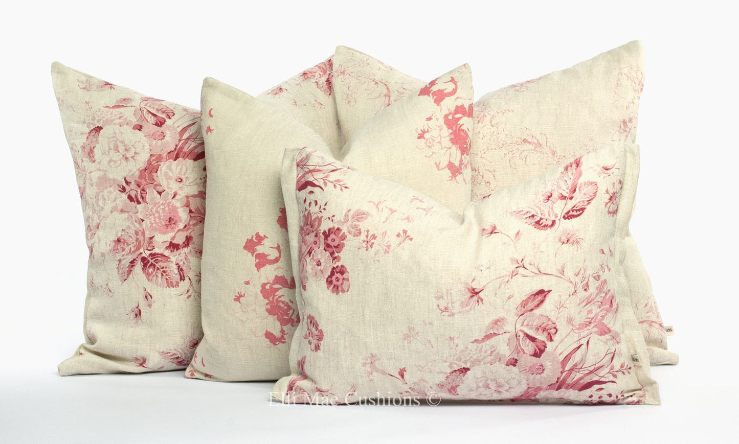 Cabbages and Roses Constance Natural Raspberry Red Linen Shabby Chic Cushion Sofa Throw Pillow Cover