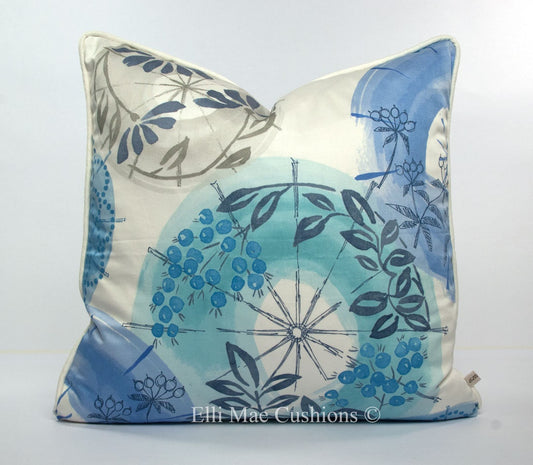 Villa Nova Kabuki Luxury Designer Blue Oriental Fabric Cushion Pillow Cover