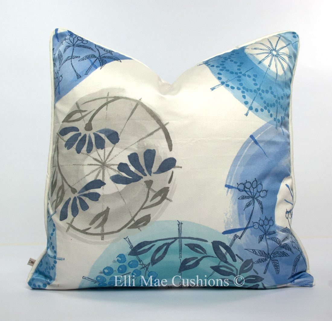 Villa Nova Kabuki Luxury Designer Blue Oriental Fabric Cushion Pillow Cover