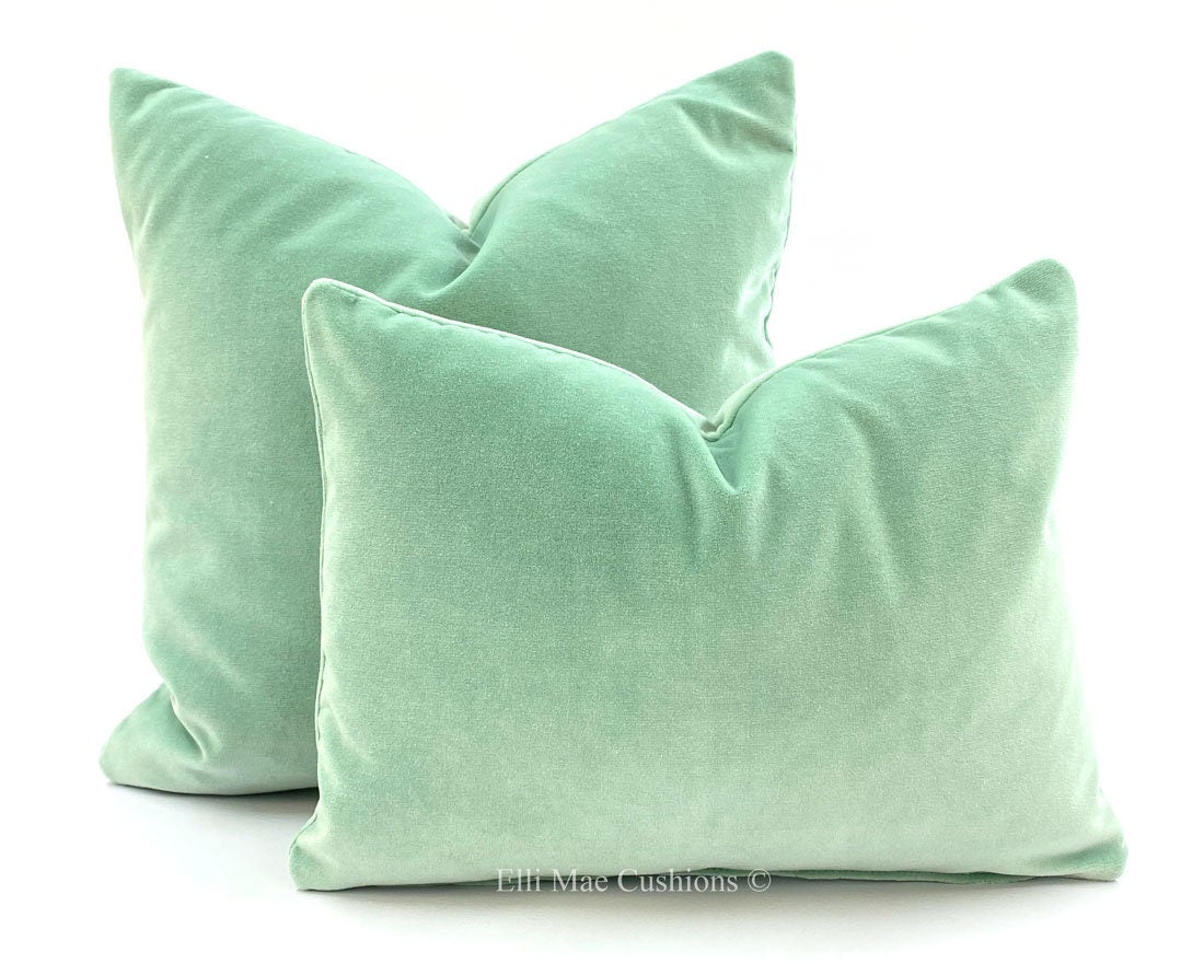 Luxury Designer Plain Peppermint Green Italian Velvet Cushion Pillow Cover