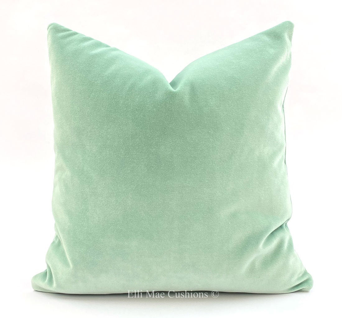 Luxury Designer Plain Peppermint Green Italian Velvet Cushion Pillow Cover