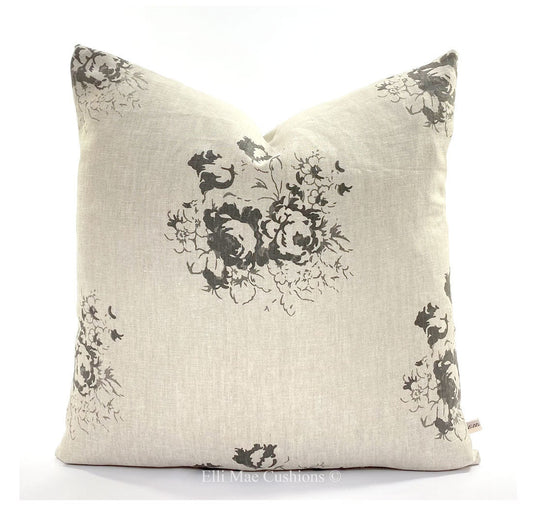 Cabbages and Roses Natural Hatley Designer Linen Black Cushion Pillow Cover