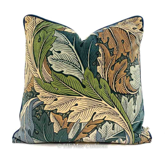 William Morris Luxury Designer Acanthus Velvet Vintage Blue Green Cushion Pillow Cover