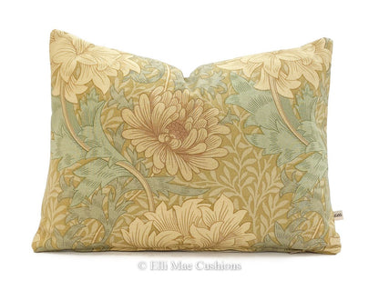 William Morris "Chrysanthemum" Luxury Designer Vintage Retro Green Beige Fabric Decorative Scatter Sofa Cushion Pillow Cover