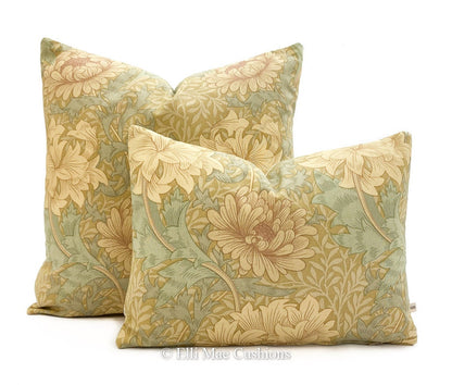 William Morris "Chrysanthemum" Luxury Designer Vintage Retro Green Beige Fabric Decorative Scatter Sofa Cushion Pillow Cover