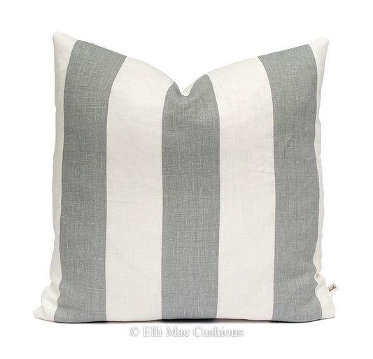 Cabbages and Roses 3" Slate White Linen Stripe Shabby Chic Cushion Pillow Cover