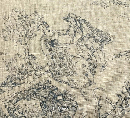 Cabbages and Roses Toile de Poulet Blue Designer Fabric Cushion Pillow Cover