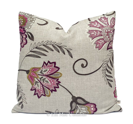 Clarke & Clarke Bukhara Red Pink Floral Embroidered Linen Cushion Pillow Cover