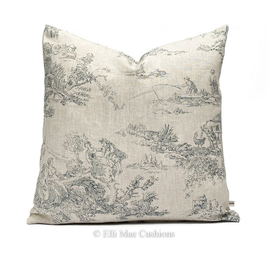 Cabbages and Roses Toile de Poulet Blue Designer Fabric Cushion Pillow Cover