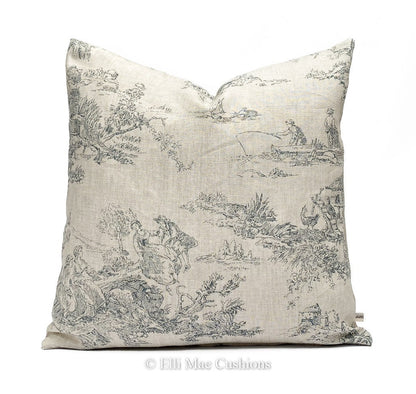 Cabbages and Roses Toile de Poulet Blue Designer Fabric Cushion Pillow Cover