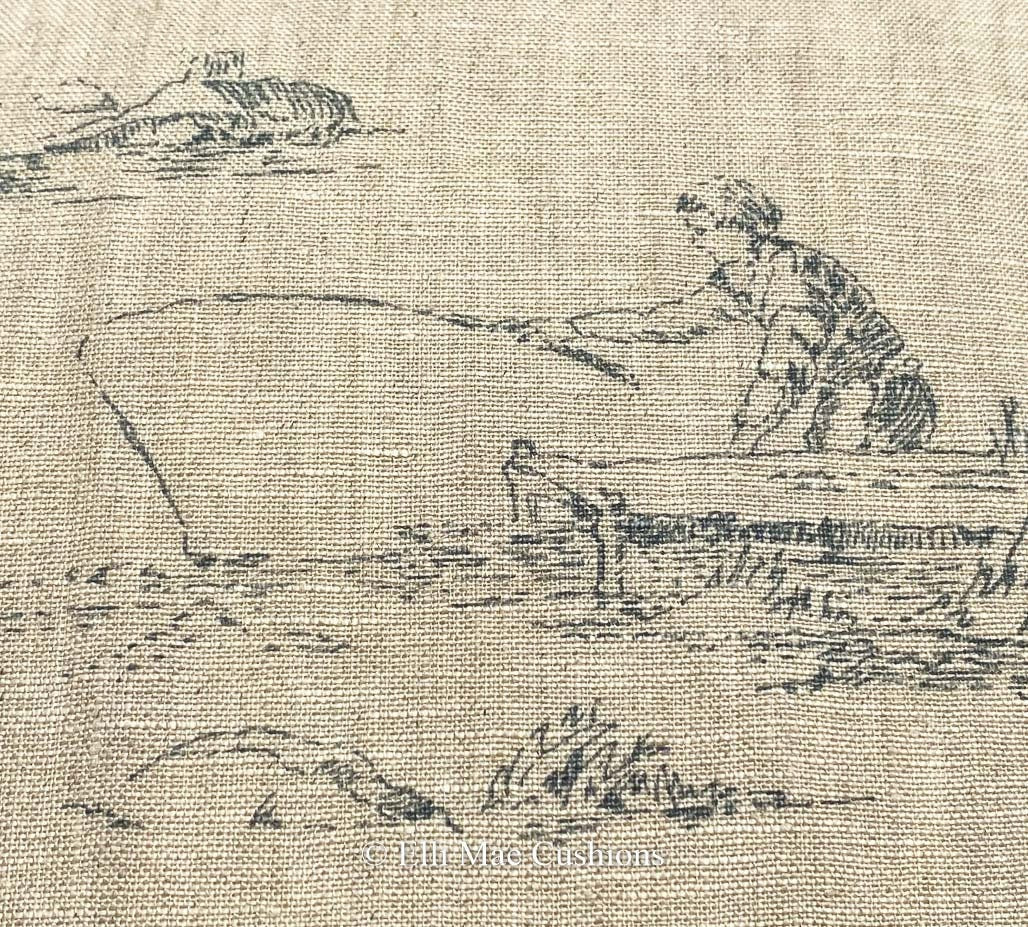 Cabbages and Roses Toile de Poulet Blue Designer Fabric Cushion Pillow Cover