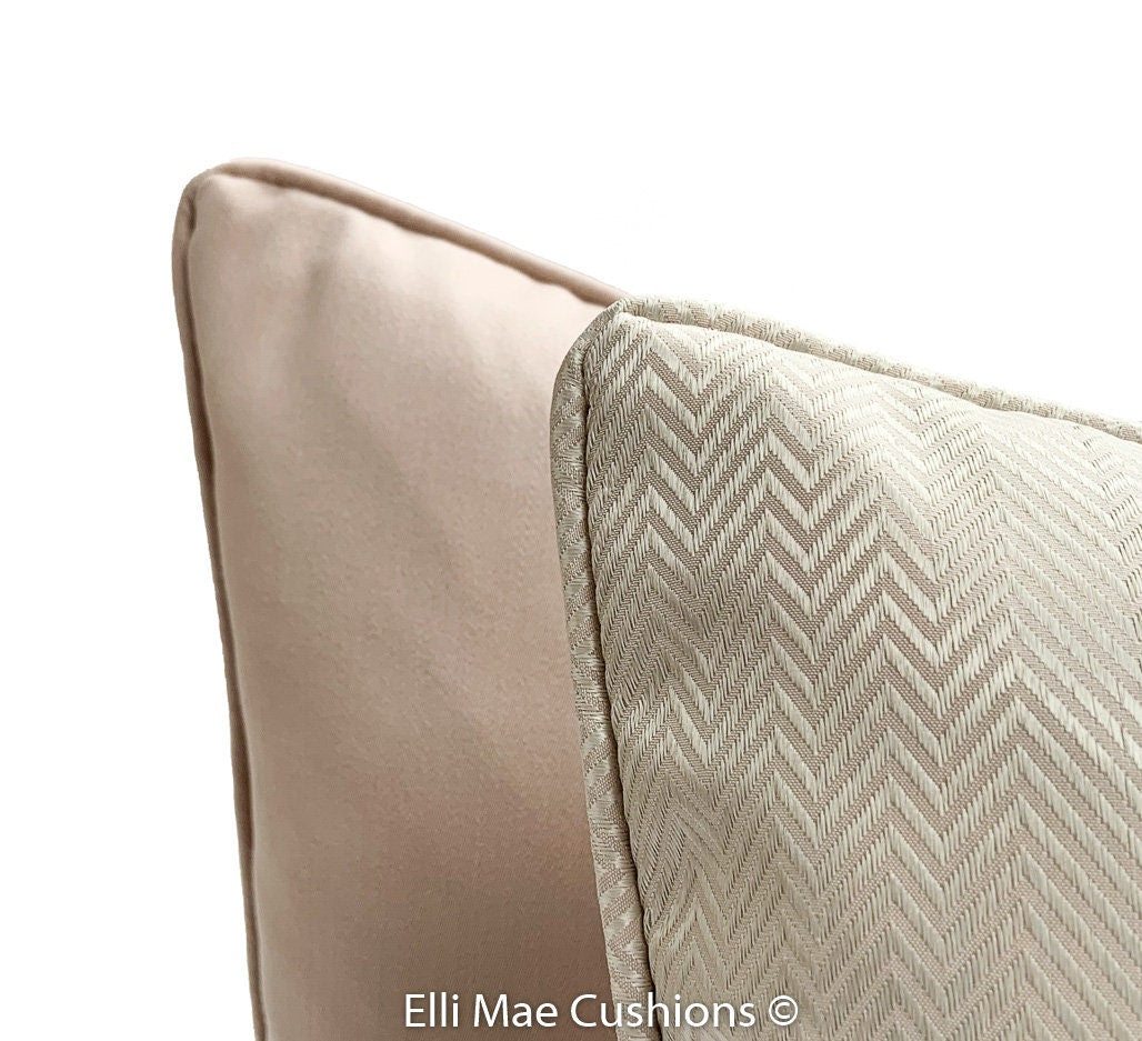 Luxury Designer Neutral Blush Pink Herringbone Satin Cushion Pillow Cover
