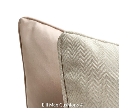 Luxury Designer Neutral Blush Pink Herringbone Satin Cushion Pillow Cover
