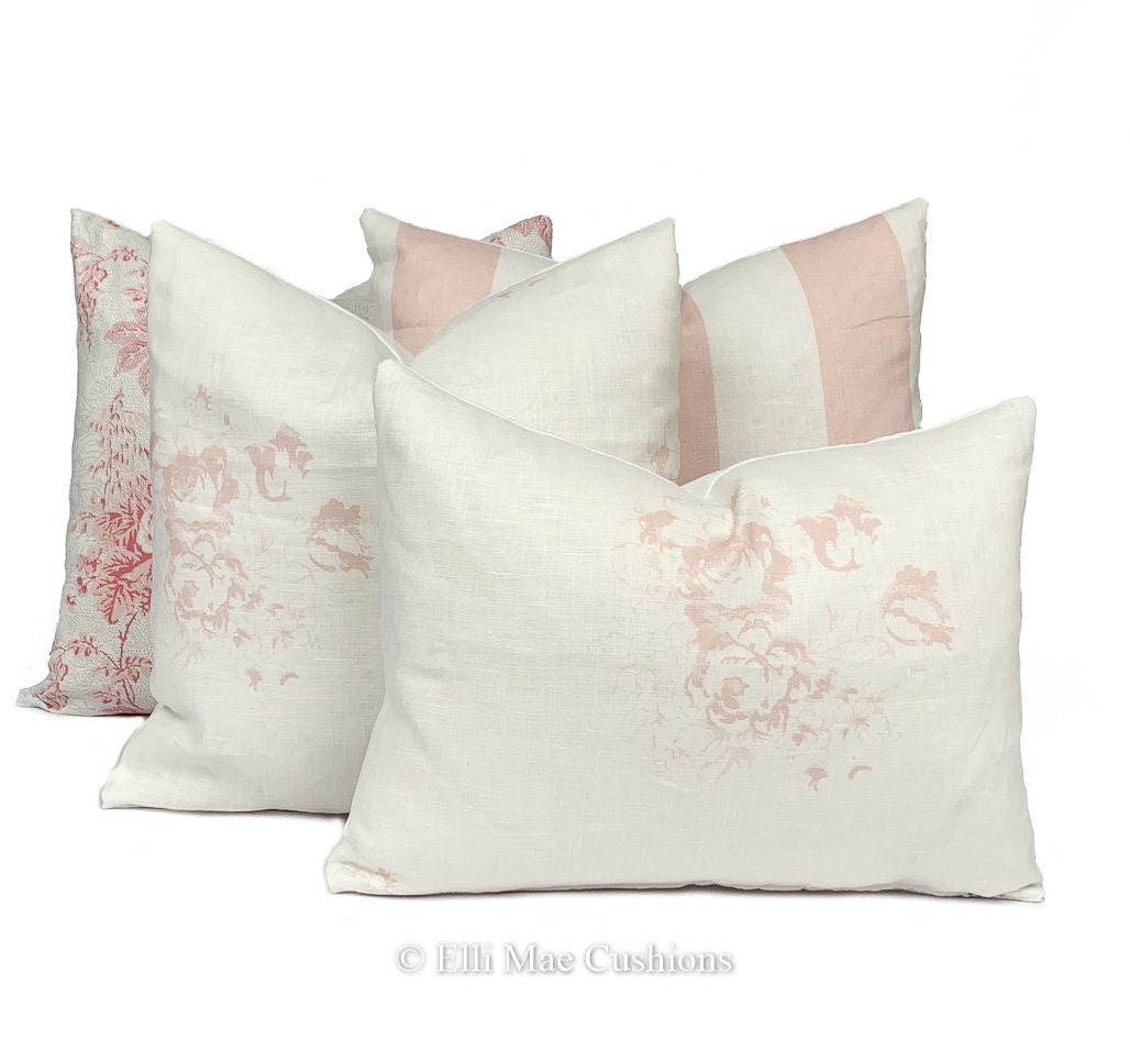 Cabbages and Roses Luxury Designer Fabric 3" Pink Rose Stripe Shabby Chic Cushion Pillow Cover