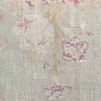 Cabbages and Roses Tulips and Roses Designer Grey Blue Pink Linen Cushion Cover