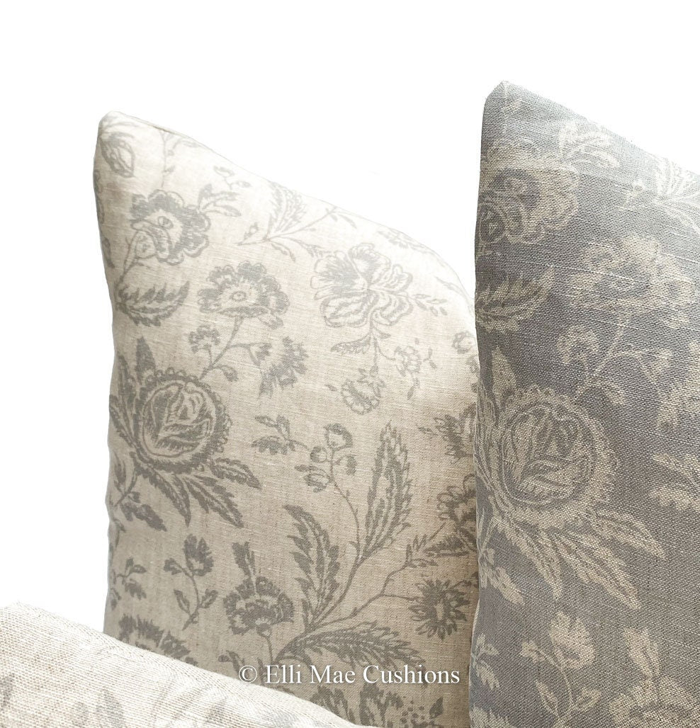 Cabbages and Roses French Toile Blue Fabric Linen Designer Sofa Throw Cushion Pillow Cover