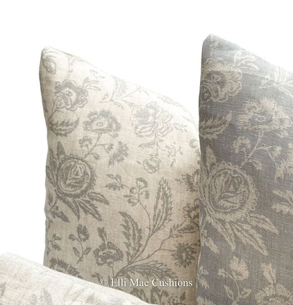 Cabbages and Roses French Toile Blue Fabric Linen Designer Sofa Throw Cushion Pillow Cover