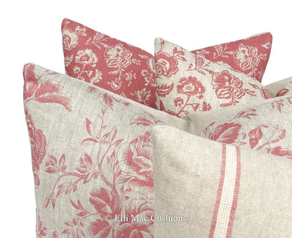 Cabbages and Roses Provence Toile Raspberry Designer Fabric Cushion Pillow Cover