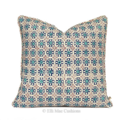 Luxury Designer Quadrille Kediri Batik Blue Red Fabric Cushion Pillow Throw Cover