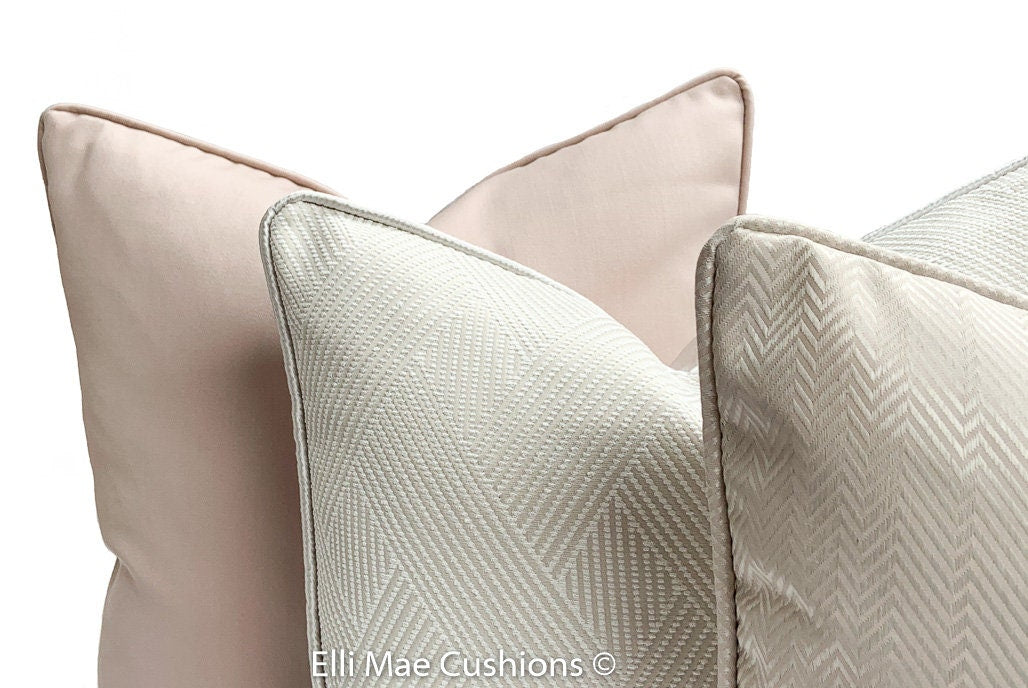 Luxury Designer Neutral Blush Pink Herringbone Satin Cushion Pillow Cover