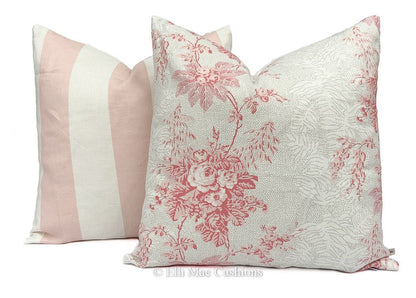 Cabbages and Roses Luxury Designer Fabric 3" Pink Rose Stripe Shabby Chic Cushion Pillow Cover