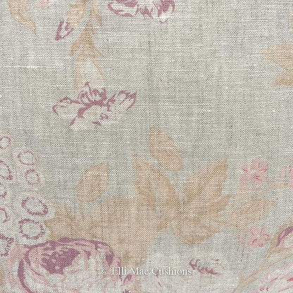 Cabbages and Roses Tulips and Roses Designer Grey Blue Pink Linen Cushion Cover