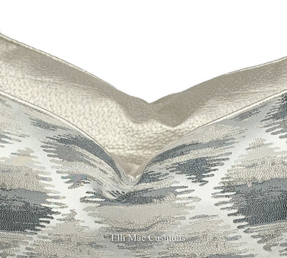 Luxury Designer Silver Grey Geometric Satin Embroidered Cushion Cover Pillow