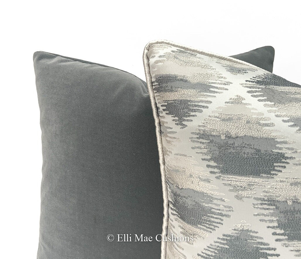 Luxury Designer Silver Grey Geometric Satin Embroidered Cushion Cover Pillow