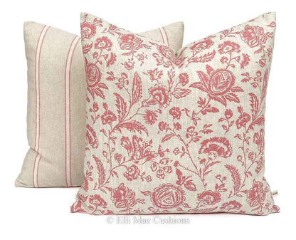 Cabbages and Roses Provence Toile Raspberry Designer Fabric Cushion Pillow Cover