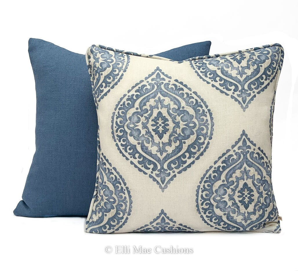 Jane Churchill Blakewater Designer Linen Blue Fabric Sofa Cushion Pillow Cover Throw