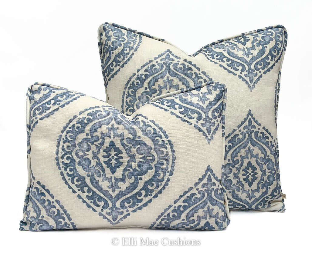 Jane Churchill Blakewater Designer Linen Blue Fabric Sofa Cushion Pillow Cover Throw