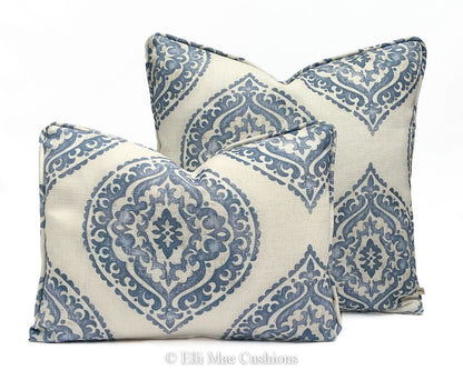 Jane Churchill Blakewater Designer Linen Blue Fabric Sofa Cushion Pillow Cover Throw