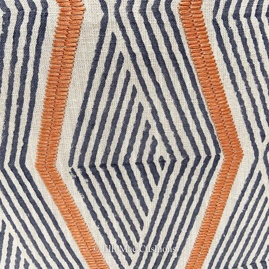 Jane Churchill Zhiri Embroidered Zig Zag Blue Orange Contemporary Cushion Cover