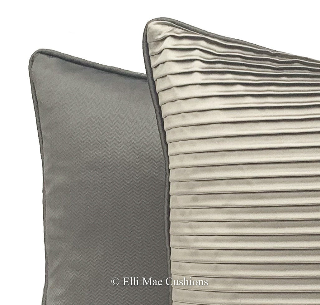 Andrew Martin Luxury Designer Contemporary Grey Pleated Fabric Cushion Sofa Pillow Cover