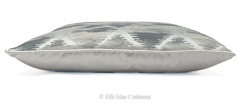 Luxury Designer Silver Grey Geometric Satin Embroidered Cushion Cover Pillow