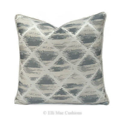 Luxury Designer Silver Grey Geometric Satin Embroidered Cushion Cover Pillow