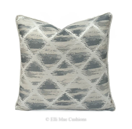 Luxury Designer Silver Grey Geometric Satin Embroidered Cushion Cover Pillow