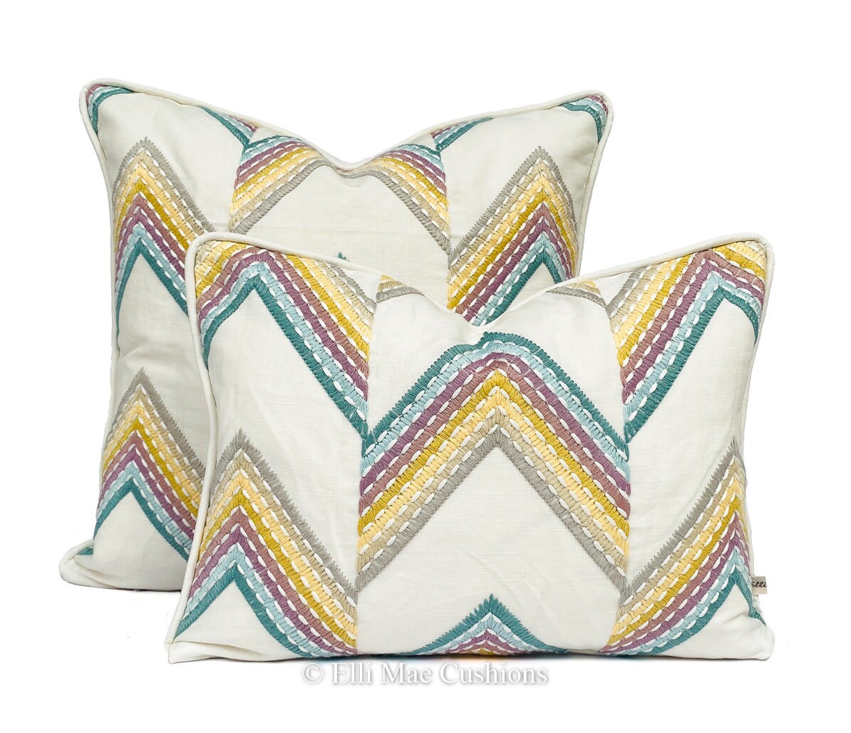 Luxury Designer Chevron Zig Zag Embroidered Green Yellow Cushion Pillow Cover