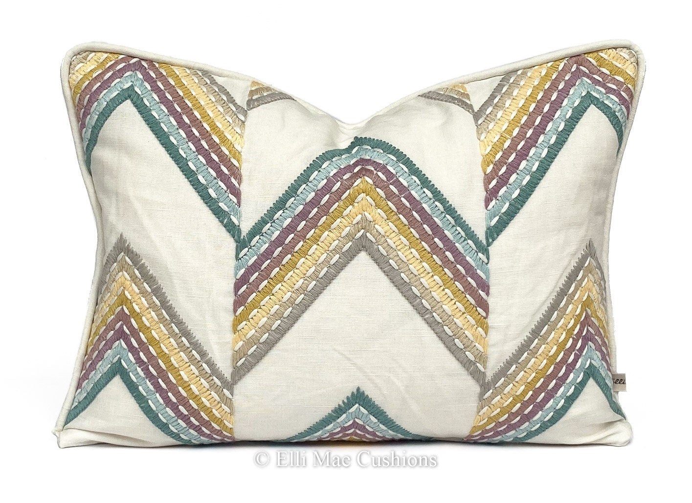 Luxury Designer Chevron Zig Zag Embroidered Green Yellow Cushion Pillow Cover