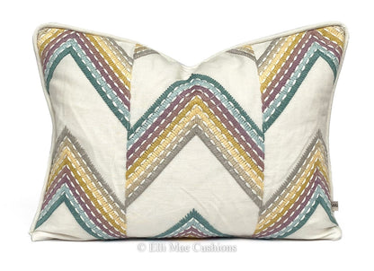 Luxury Designer Chevron Zig Zag Embroidered Green Yellow Cushion Pillow Cover
