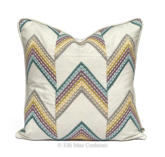 Luxury Designer Chevron Zig Zag Embroidered Green Yellow Cushion Pillow Cover